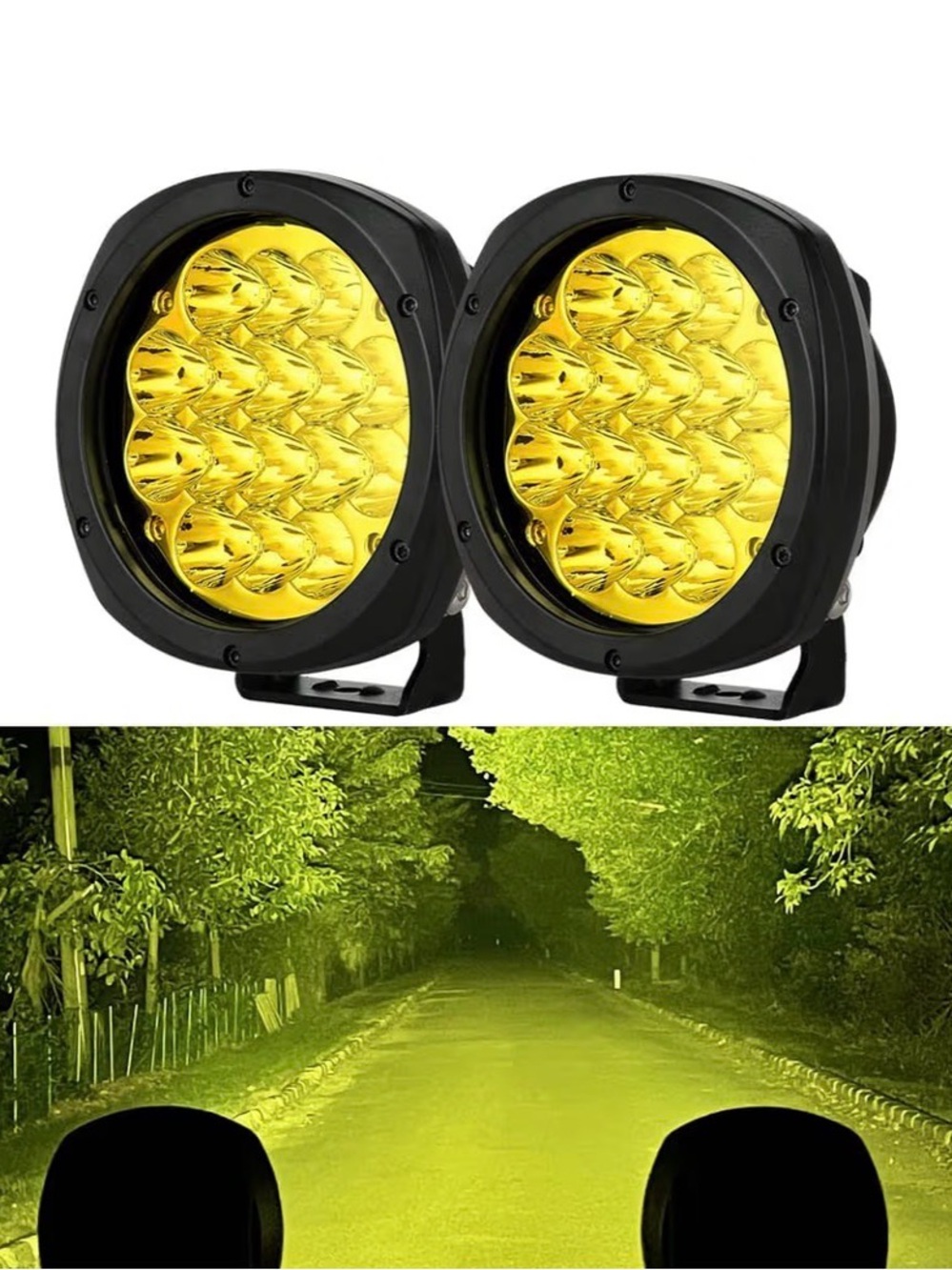 Set of Two Yellow LED Off-Road Driving Light Pair - Heavy-Duty LED Work Lights